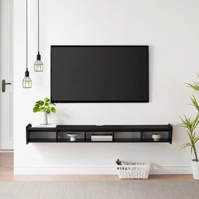 Modern Minimalist Floating TV Stand For TVs Up To 70" With Open Storage - Saracina Home 4 Modern Minimalist Floating TV Stand For TVs Up To 70" With Open Storage - Saracina Home - Image 2