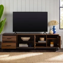 Sana Modern Triple Storage TV Stand For TVs Up To 80" Dark Walnut - Saracina Home -Saracina Home Shop GUEST fa65be07 dd72 4823 b878 62fc4cd53535
