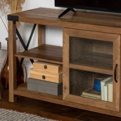 Sophie Rustic Farmhouse X Frame Glass Doors TV Stand For TVs Up To 80" Rustic Oak - Saracina Home 26 Sophie Rustic Farmhouse X Frame Glass Doors TV Stand For TVs Up To 80" Rustic Oak - Saracina Home -Saracina Home Shop GUEST fcb990cb 6a16 450e b621 062a163db296