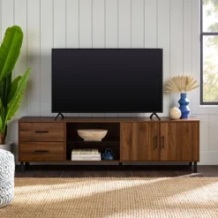 Sana Modern Triple Storage TV Stand For TVs Up To 80" Dark Walnut - Saracina Home -Saracina Home Shop GUEST ff1679ed 5f30 47e9 a5d0 3886b74af319