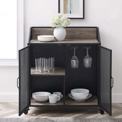 Urban Industrial Metal Mesh Bar Cart With Wheels - Saracina Home 8 Urban Industrial Metal Mesh Bar Cart With Wheels - Saracina Home - Image 6