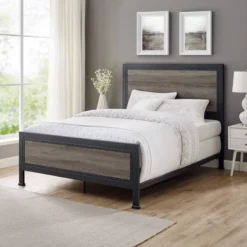 Queen Industrial Wood And Metal Bed - Saracina Home