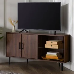 Contemporary Corner TV Stand For TVs Up To 55" Dark Walnut - Saracina Home -Saracina Home Shop GUEST ffac103c e71b 46c3 a56d 91ed3cf73330